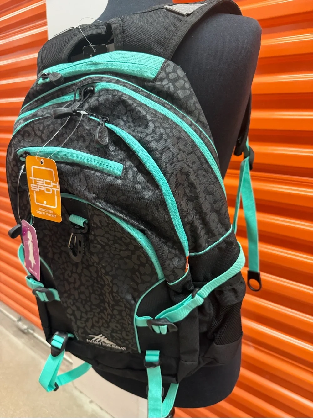 NWT High Sierra Loop Backpack, Travel/Work Bookbag with tablet sleeve Bk/Teal